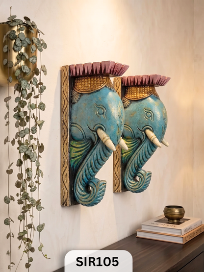 Royal Heritage Elephant Wall Art Set – Handcrafted Indian Elephant Decor Set | H : 11.5 IN W : 6 IN T : 1.8  IN
