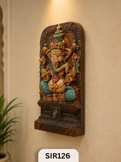 Handcrafted Wooden Ganesha Wall Hanging – Traditional Temple Art