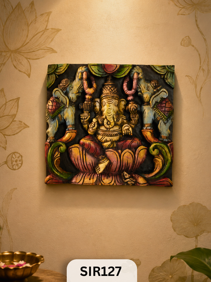 Padma Ganesha – Sacred Lotus Wooden Wall Art