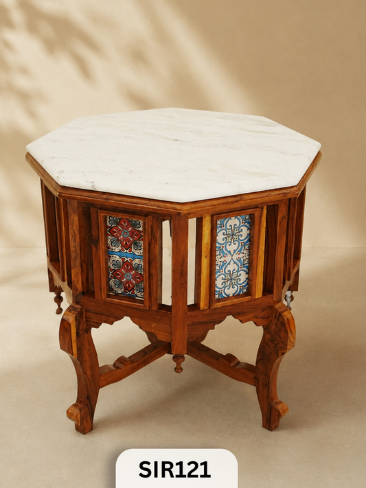 Classic Hexagonal Tiled Table with Jodhpur Granite Marble Top | shipping will be added as per location