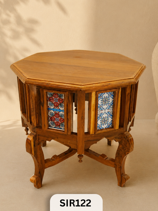 Classic Hexagonal Tiled Table with Classic Wooden Top | shipping will be added as per location