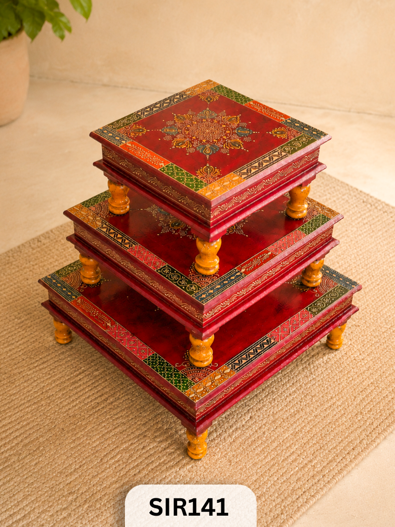 Jodhpur Wooden Pooja Stool Set