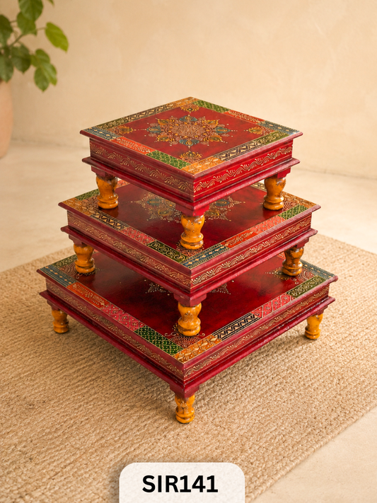 Jodhpur Wooden Pooja Stool Set