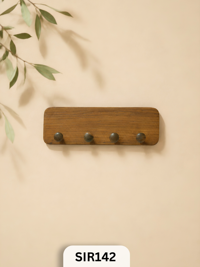 Teak Wooden Wall-Mounted Hook Hanging | H: 2.8In W: 8In