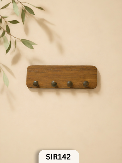 Teak Wooden Wall-Mounted Hook Hanging | H: 2.8In W: 8In