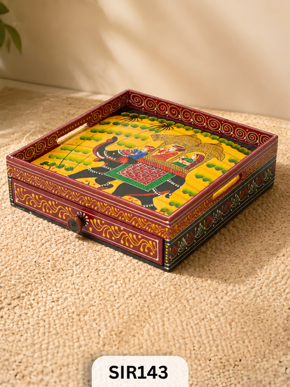 Jodhpur Wooden Drawer With Tray | H:3.5IN W:12IN L:12IN