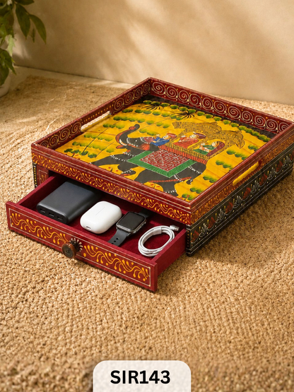 Jodhpur Wooden Drawer With Tray | H:3.5IN W:12IN L:12IN