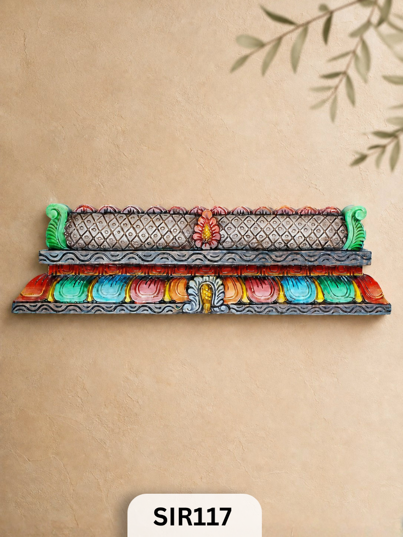 South Indian Temple-Style Wooden Wall Hanging | H: 7In W: 24In T: 2In