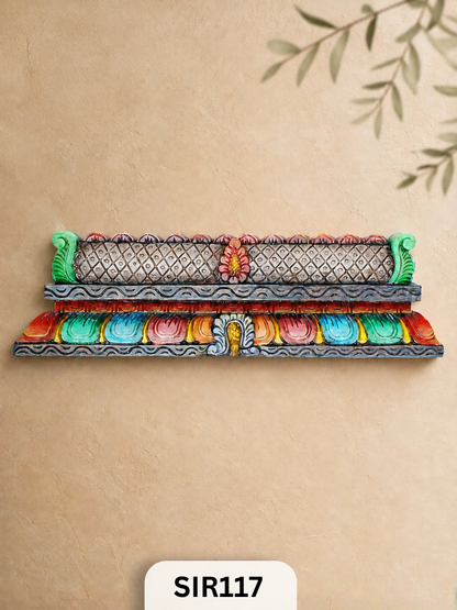 South Indian Temple-Style Wooden Wall Hanging | H: 7In W: 24In T: 2In