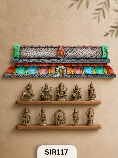 South Indian Temple-Style Wooden Wall Hanging | H: 7In W: 24In T: 2In