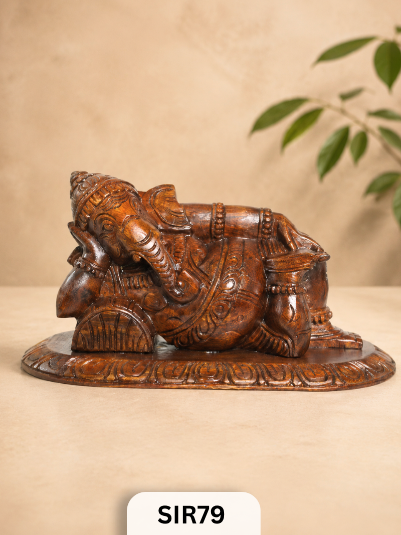 WOODEN SLEEPING GANESH - Height 9" INCH, WIDTH 16"INCH