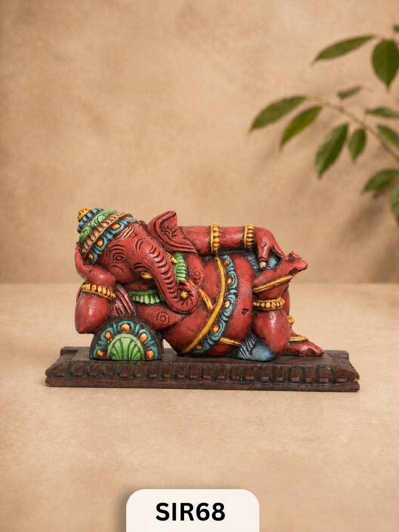 WOODEN SLEEPING GANESH - Height 9" INCH, WIDTH 16"INCH