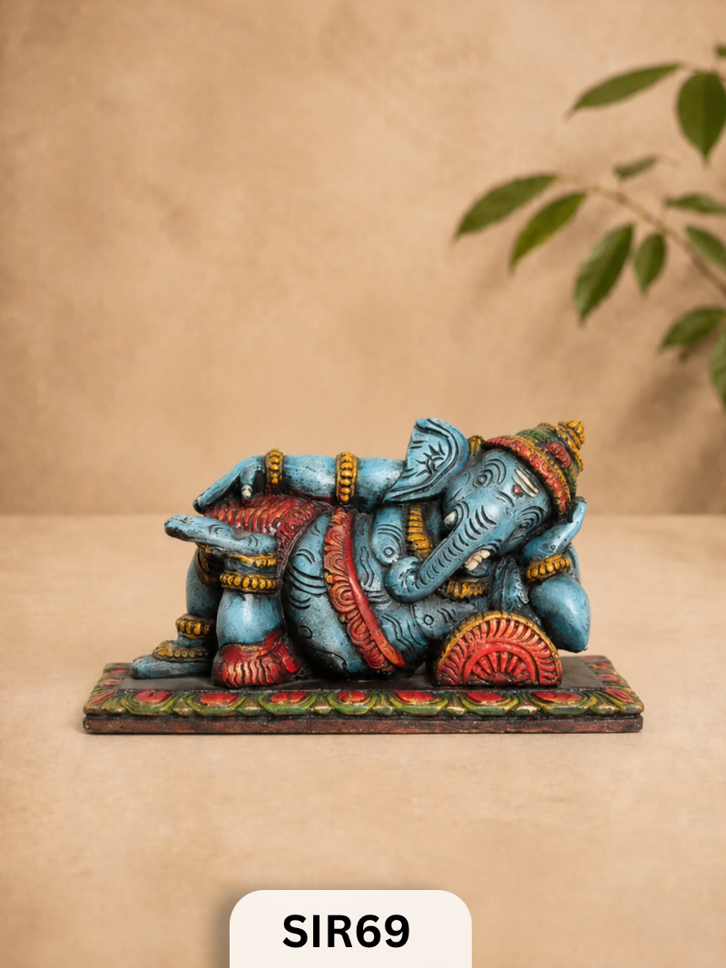 WOODEN SLEEPING GANESH - Height 9" INCH, WIDTH 16"INCH