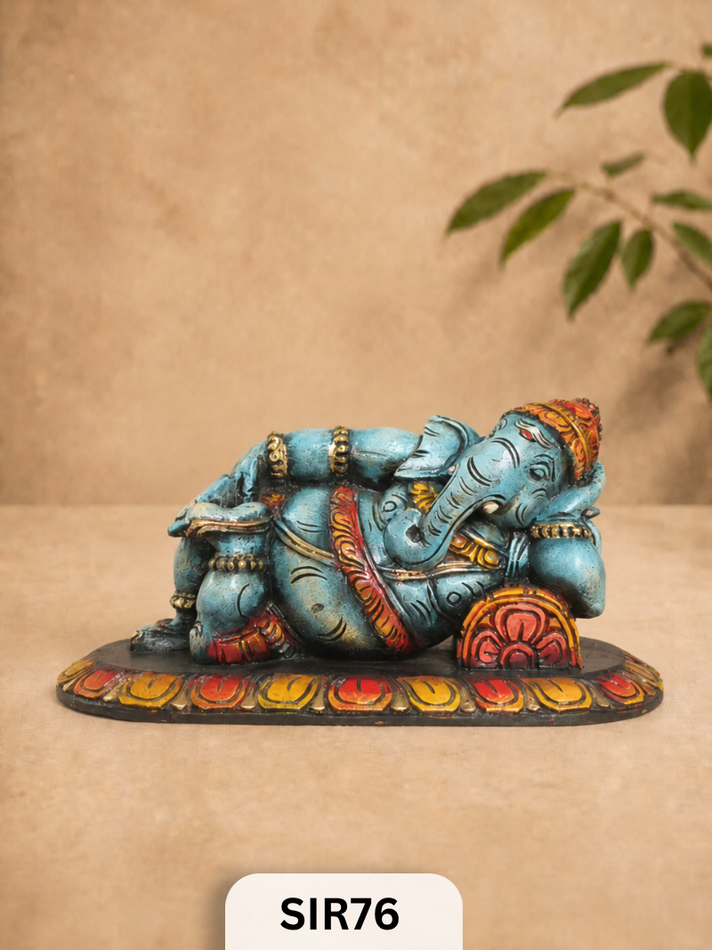 WOODEN SLEEPING GANESH - Height 9" INCH, WIDTH 16"INCH