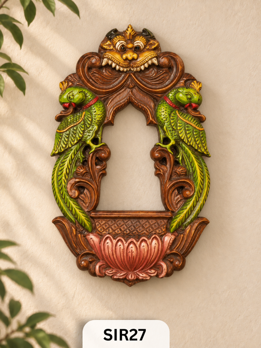 Wooden Yazhi With Parrot Wall Hanging - Height 18" INCH, WIDTH 11"INCH