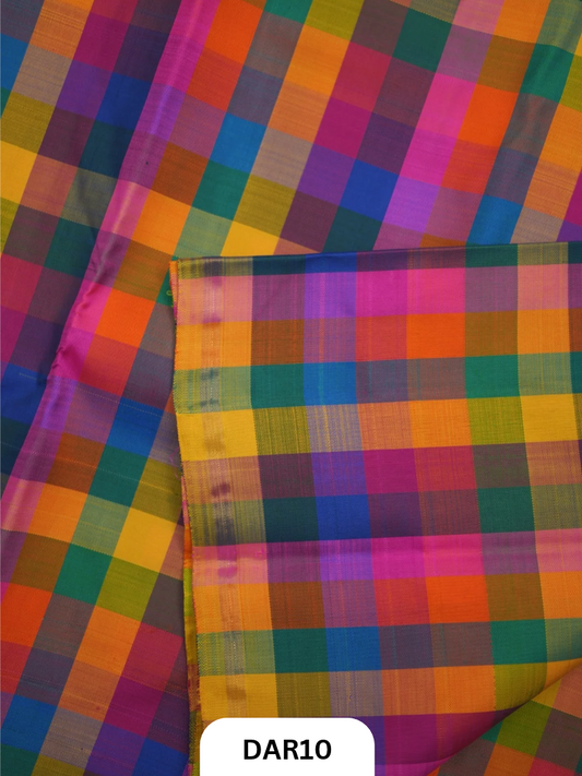 Pure Handloom silk Madras Kattam Fabric-1 mtr