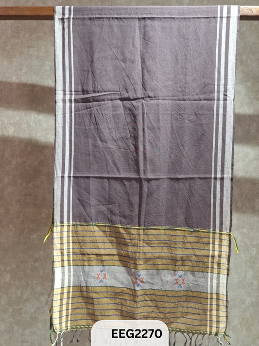 HANDWEAVED KALA COTTON STOLE WITH EXTRA WEFT TESSLES-2.2MTR*20INCH