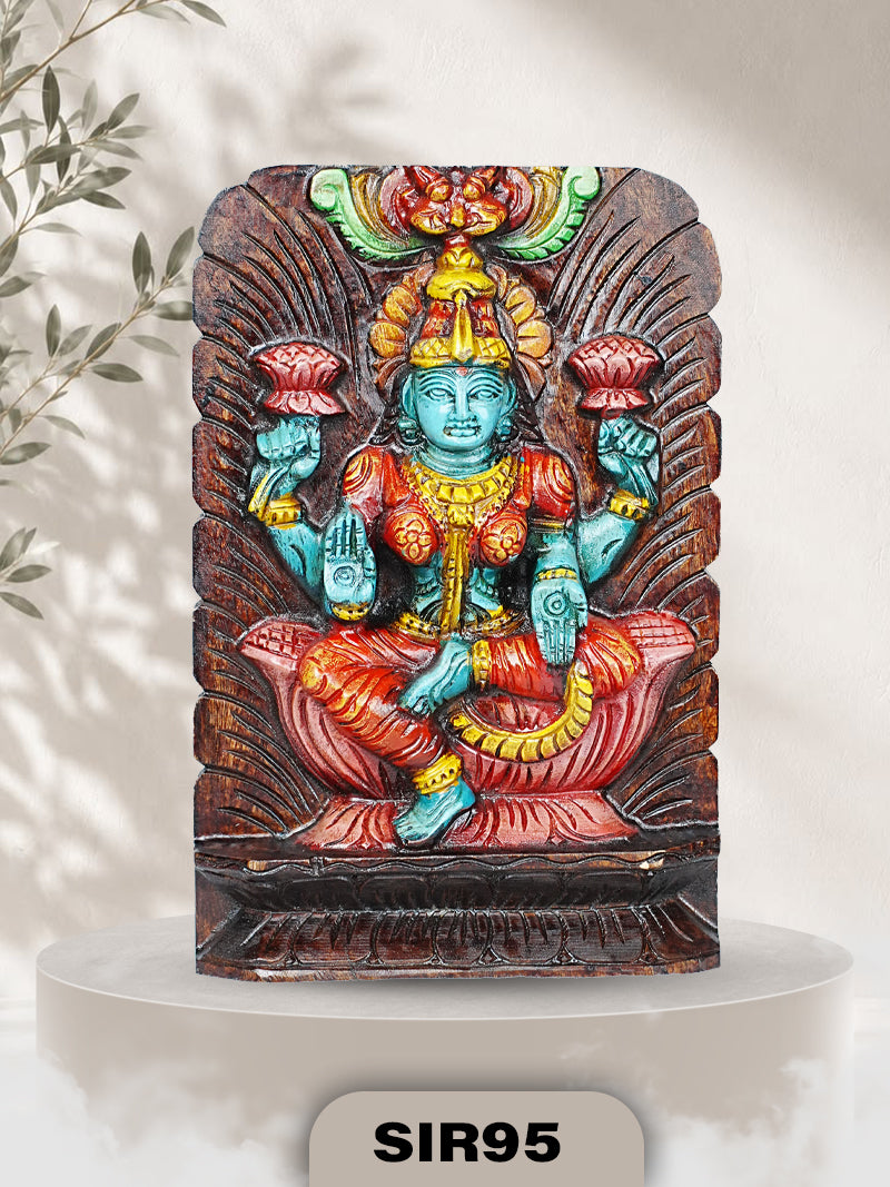 MAHALAKSHMI BLESSINGS WOODEN WALL SCULPTURE - DIVINE WALL ART| H:12 INCH W:8 INCH