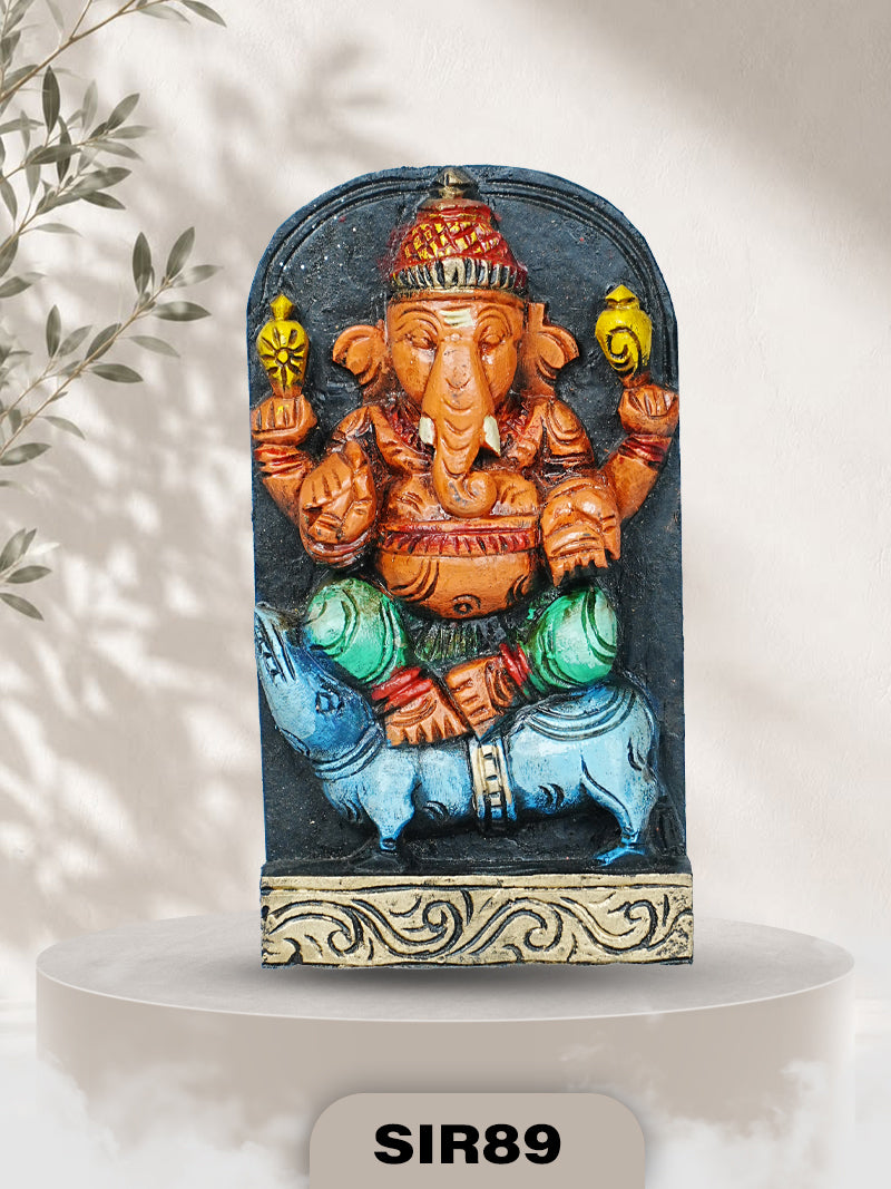 PREMIUM WOODEN GANESHA WALL HANGING  HAND-PAINTED SPIRITUAL DECOR | H:9 INCH W:4.5 INCH