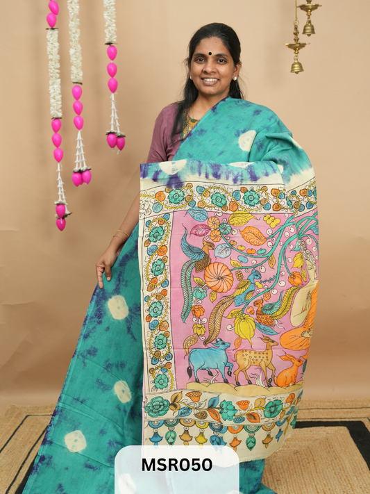 BANGLORE SILK BORDERLESS  KALAMKARI TIE AND DYE
