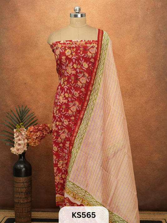 CHANDERI SUIT- HANDBLOCK