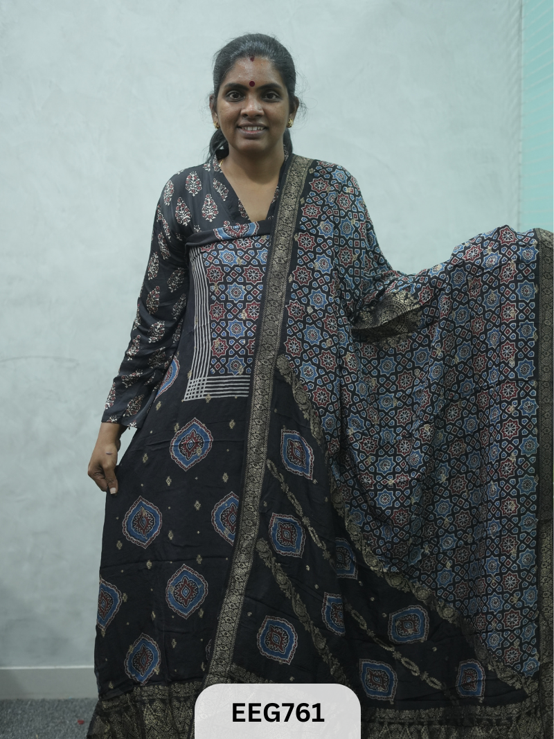 AJRAKH DOLA SILK 2 PCS-UNSTITCHED ( TOP 3.5MTR AND DUPPATA 2.25MTR )