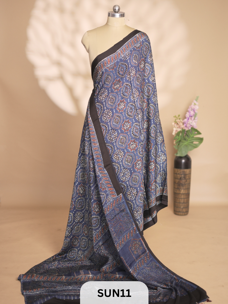 MODAL AJRAKH SAREE - MISPRINT