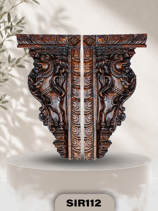 Royal Yali Wooden Wall Corbel – Heritage Carved Decor Set  | Width: 10 IN Hight: 20 IN Thickness : 1.8 IN