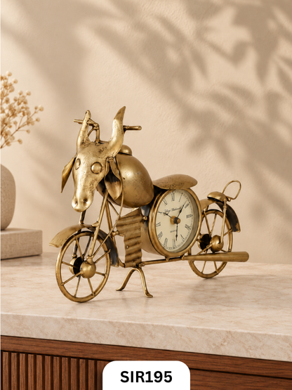 Vintage Bull Rider Motorcycle Table Clock | Antique Brass Finish