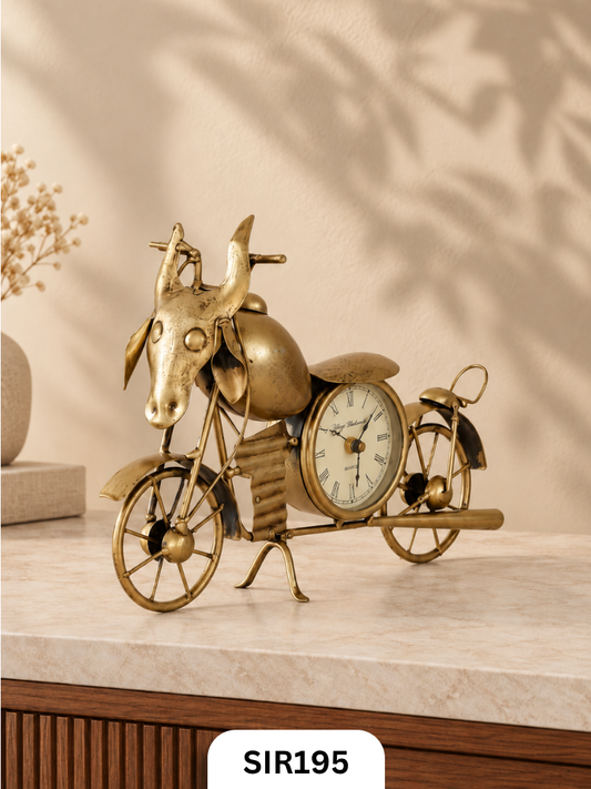 Vintage Bull Rider Motorcycle Table Clock | Antique Brass Finish