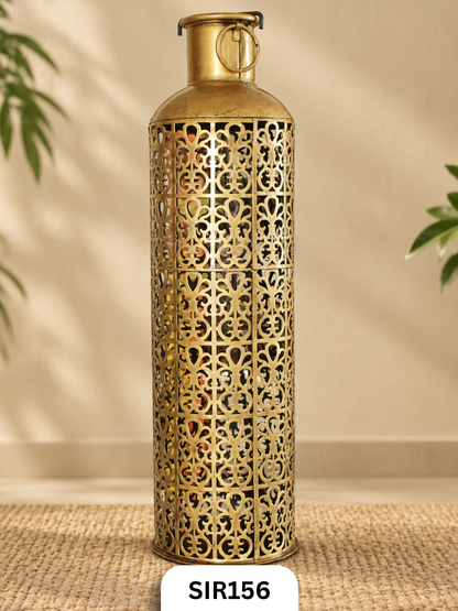 Vintage floor lantern with candle stand or Flower Vase | Brass Coated | H : 26.5 IN W : 7.5 IN