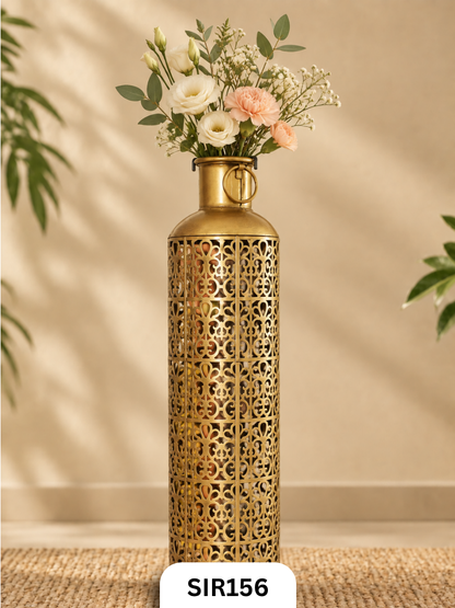 Vintage floor lantern with candle stand or Flower Vase | Brass Coated | H : 26.5 IN W : 7.5 IN