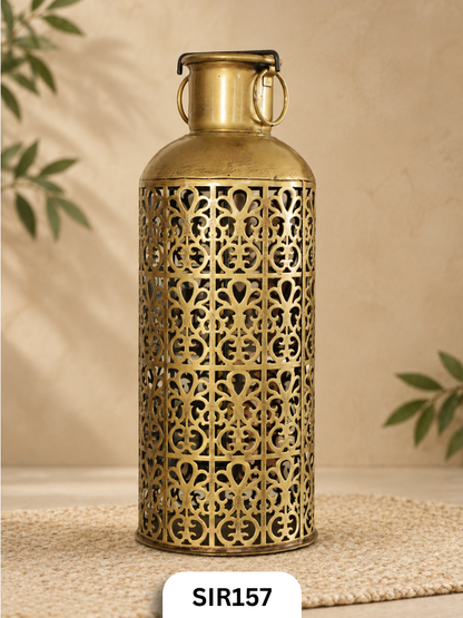 Royal Heritage Floor Lantern & Flower Vase | Brass Coated | H : 19 IN W : 7.5 IN