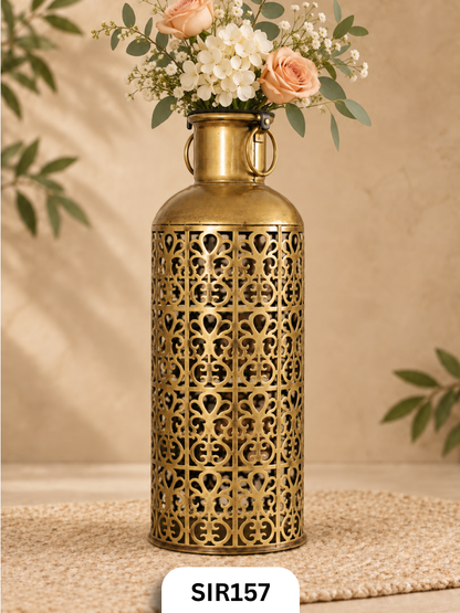 Royal Heritage Floor Lantern & Flower Vase | Brass Coated | H : 19 IN W : 7.5 IN