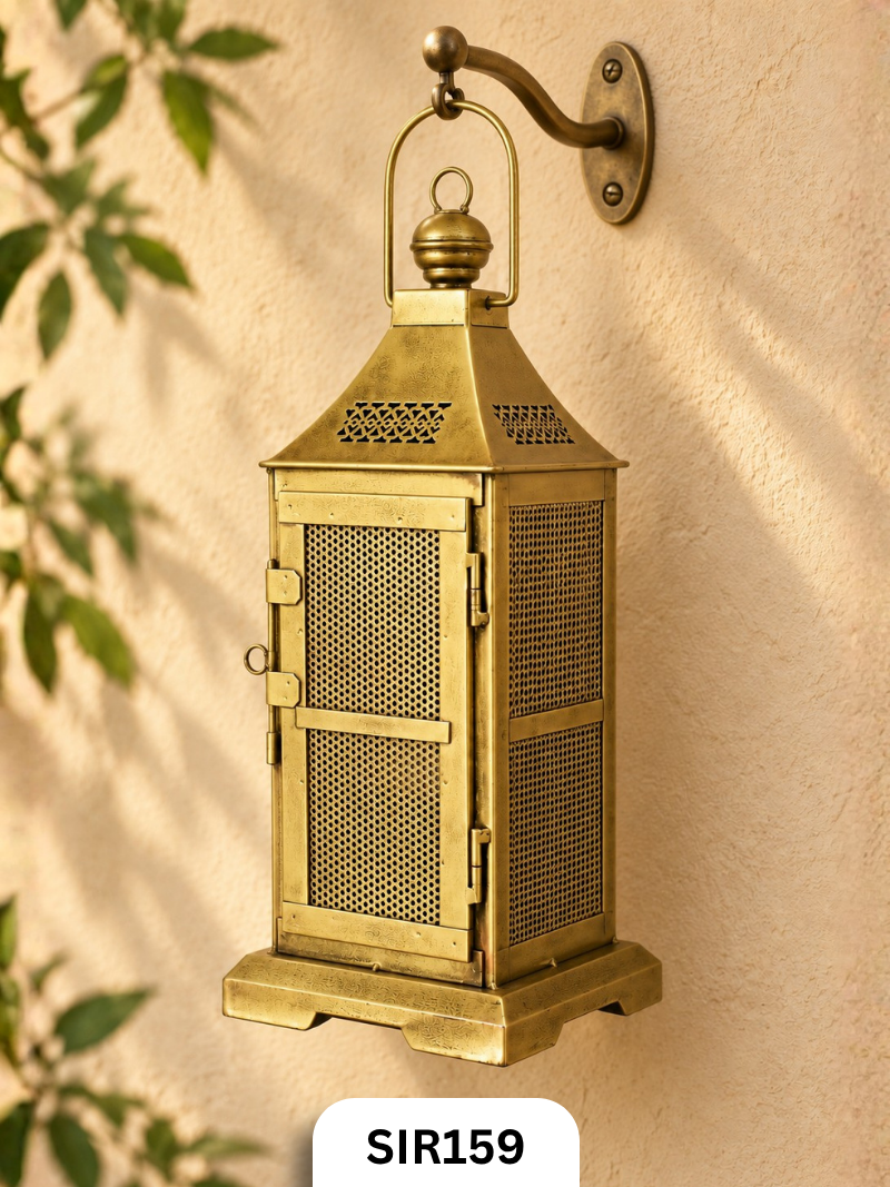Tower Perforated Lanter| Brass Coated | H : 21 Inch W : 7.5 Inch