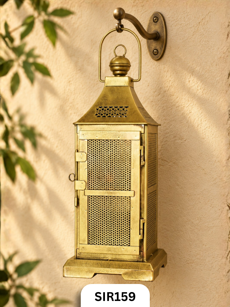 Tower Perforated Lanter| Brass Coated | H : 21 Inch W : 7.5 Inch
