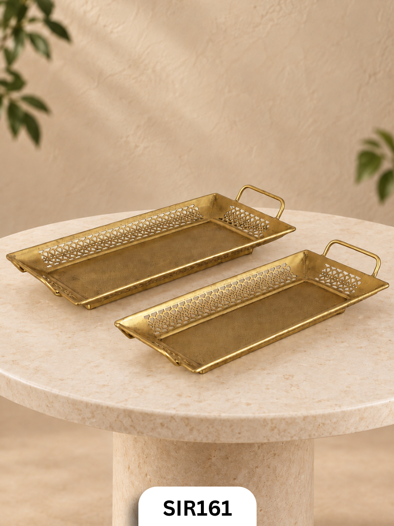 Golden Lattice Tray Set | Brass Coated
