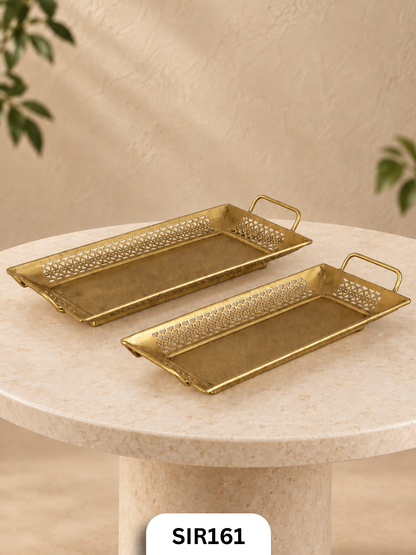 Golden Lattice Tray Set | Brass Coated