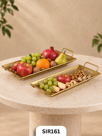 Golden Lattice Tray Set | Brass Coated