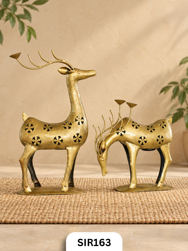 Forest Majesty Deer Candle Stand Set | Brass Coated
