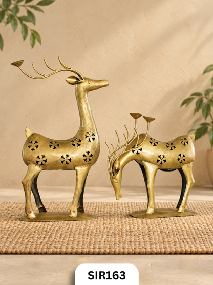 Forest Majesty Deer Candle Stand Set | Brass Coated