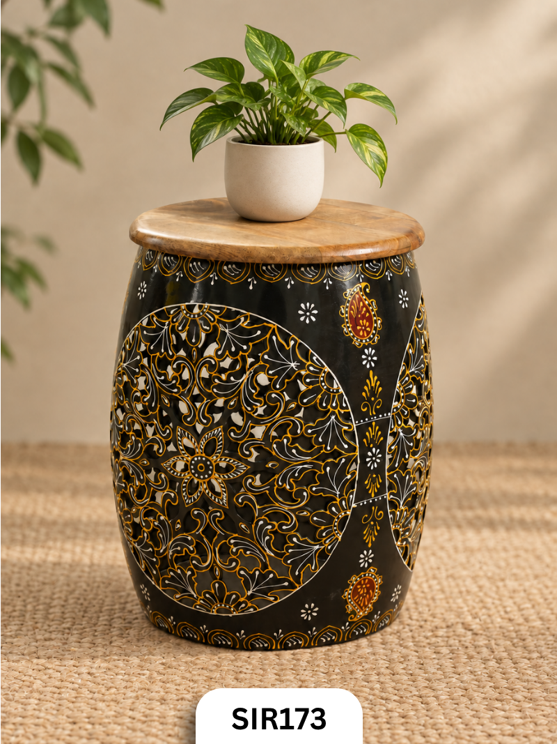Jodhpur Midnight Gold Decorative Stool & Side Table