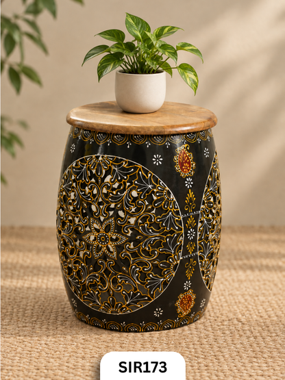 Jodhpur Midnight Gold Decorative Stool & Side Table