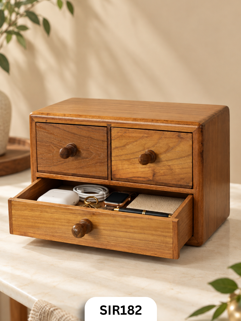 The Royal Heritage Teak Wooden Drawer Chest – 3 Drawers