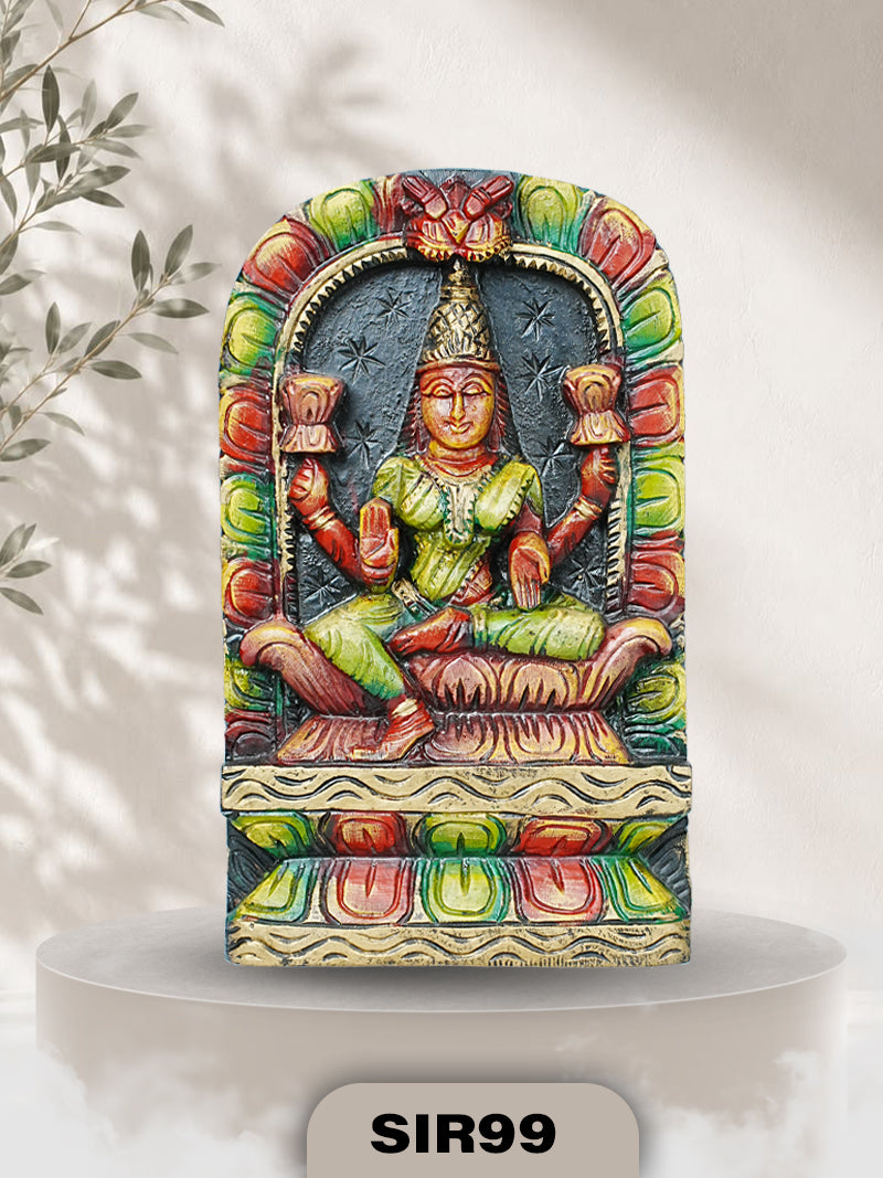 AISHWARYA LAKSHMI PREMIUM WOODEN TEMPLE DECOR | HANDCRAFTED DIVINE PROSPERITY DECOR | H:12 INCH W:8 INCH