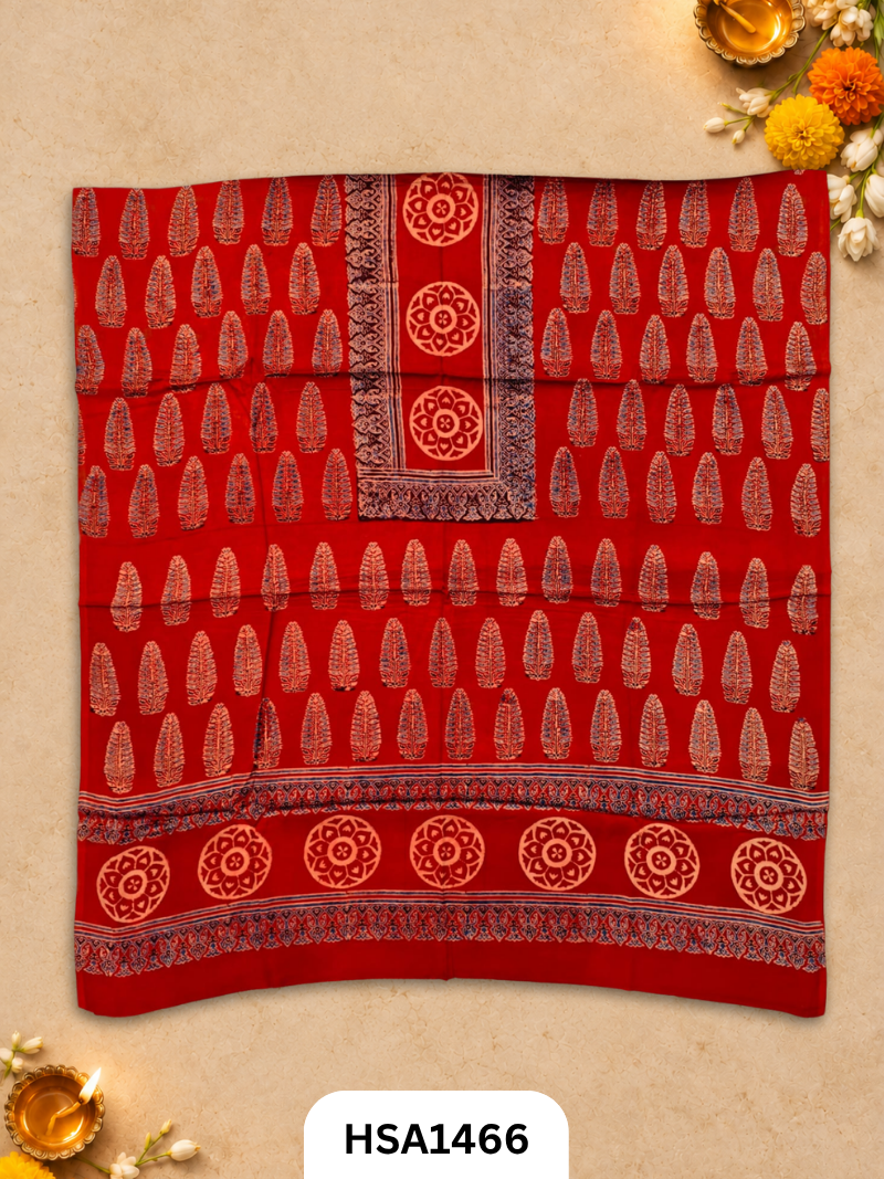 Ajrakh Hand Block Kuchh Printed Kaftan | Dress Material