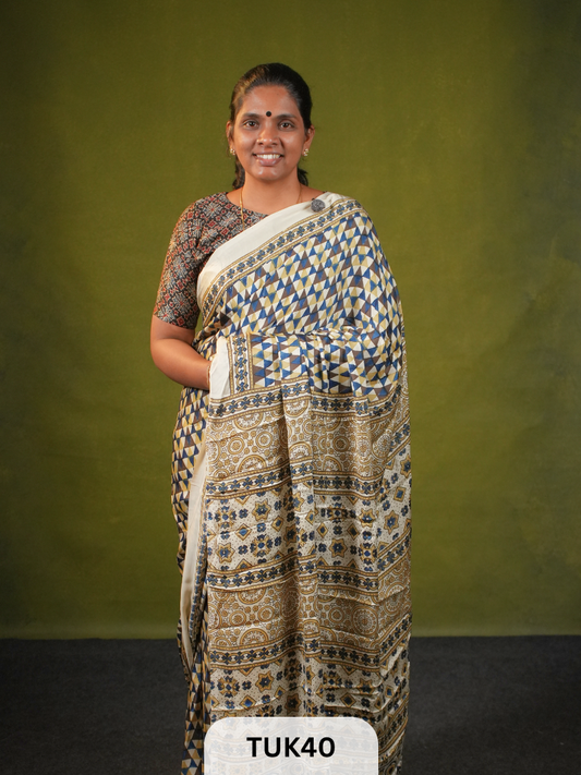MODAL WITH AJRAKH HANDBLOCK PRINT SAREE