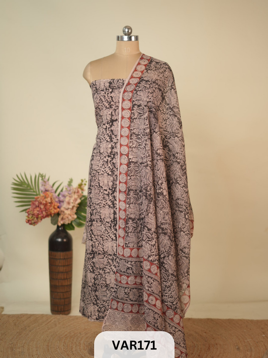 PURE HANDBLOCK KALAMKARI COTTON-2 PCS-TOP & DUPPATA