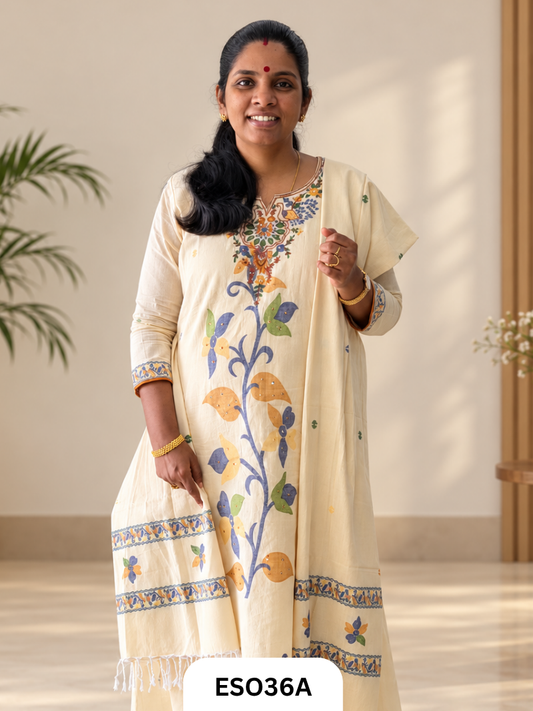 Pure Handloom Muslin Cotton Jamdani Embroidery 3pc Stitched Suit