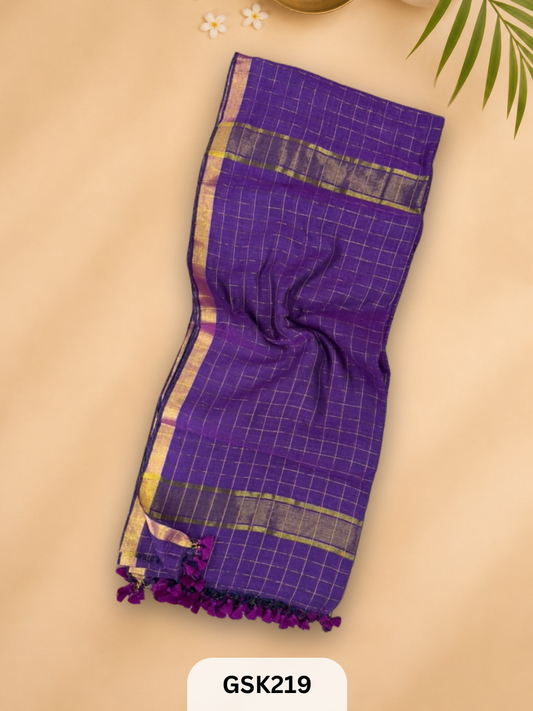 Pure Mulcotton  120 count premium  Checked Zari border with Tassel